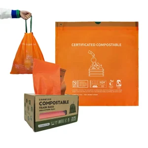 Orange Drawstring Trash Bags PLA & PBAT Blended Certified Compostable Material