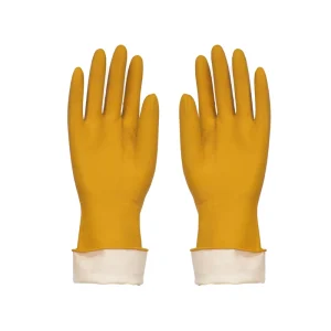 Orange Flock-Lined Rubber Kitchen Gloves