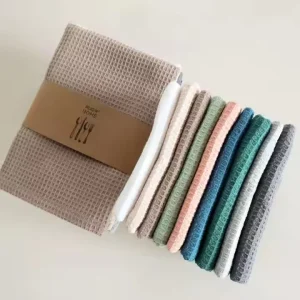 Organic Cotton Waffle Weave Dish Towel Eco-Friendly Super Absorbent Fast Drying OEM Customized Plain Color Kitchen Towel