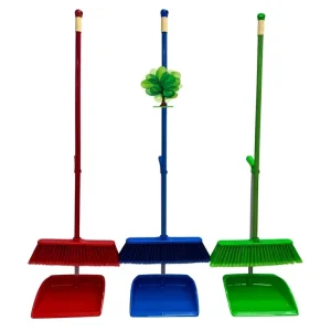 Outdoor Broom Dustpan Set Plastic Bristles Wood Handle for Household Cleaning