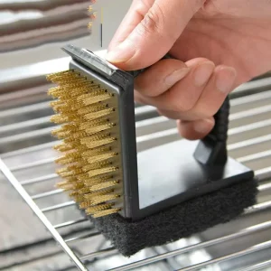 Outdoor Camping 3-in-1 BBQ Grill Copper Wire Cleaning Brush with Plastic Handle and Grease Remover