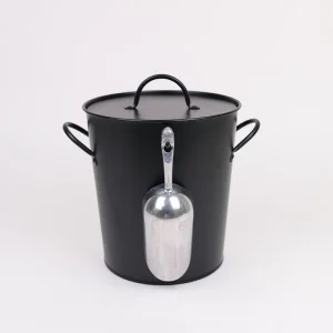 Outdoor Parties Portable Large Capacity Black Metal Ice Bucket with Lid Scoop Holder for Bar Party Beer Wine Chilling