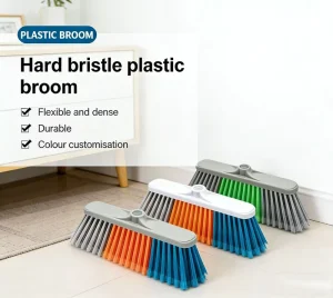 PP Broom Head and Dustpan Set with Soft Bristles Plastic Handle for Home and Outdoor Use