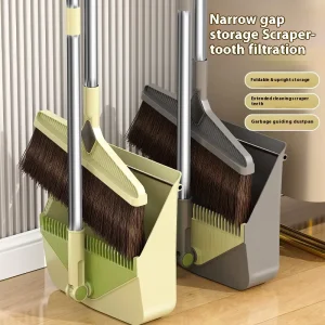 PP Broom and Dustpan Set with Plastic Handle and Soft Bristles for Home Cleaning