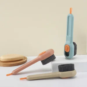 PP Handheld Shoe Brush with Silicone Bristles and Push-to-Dispense Liquid Cleaning System, Model MSJ-150