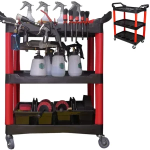 PP Removable 3 Shelf Tool Cart Trolley with Wheels for Car Washing Service