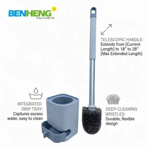 PP Toilet Cleaning Brush and Holder Set with Soft Flat Head for Bathroom