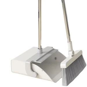 PP and Aluminum Broom and Dustpan Set with Extendable Adjustable Long Handle, White and Gray, 72 cm