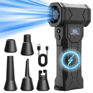PPWR Certified 110000RPM Compressed Air Duster Fan 80W Rechargeable Blower with Nozzle for Car Detailing and PC Keyboard