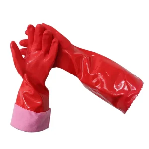 PU Cotton-Flocked Household Gloves, Long Sleeves, Chemical-Resistant Cleaning Gloves