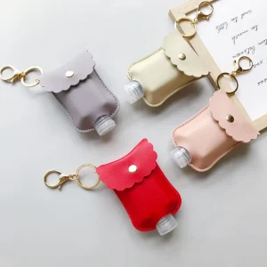 PU Leather Cute Wavy Keychain Bag Portable Hand Sanitizer Bottle Holder T type Empty Travel Bottle Holder Key Chain