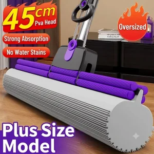 PVA Mop 45cm Extra Large Head Hands Free Squeeze Mop for Home Kitchen Manual Floor Cleaning Tool