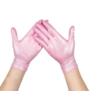 Pearlescent Nitrile Gloves, 24 cm, Knit Wrist, Pink, Disposable, Thickened, Wear-Resistant