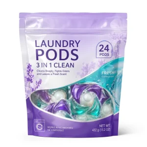 Phosphate-Free Plant-Based Biodegradable Laundry Pods for High-Efficiency Machines, Stain Removal