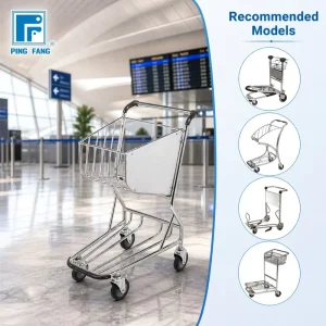 Pingfang Three Wheel Silent Platform Airport Luggage Trolley Stainless Steel Baggage Cart