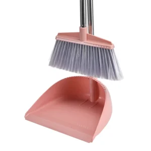Pink Broom and Dustpan Set with Hair Remover Edge, 100/120/150 cm, for Kitchen and Garage