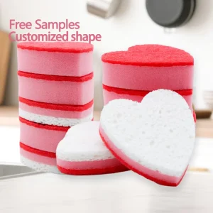 Pink Heart Composite Scouring Pad Dishwashing Sponge for Kitchen Cleaning