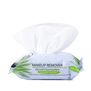 Plant-Based Biodegradable Travel Makeup Removing Face Wipes for Sensitive Skin with Aloe