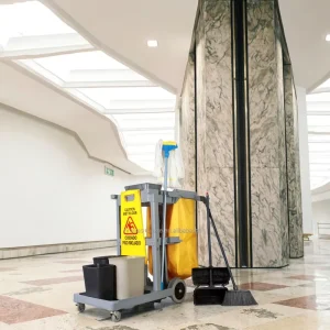 Plastic 4-Wheel Janitorial Cart with 200 lb Capacity and Bag for Housekeeping Staff