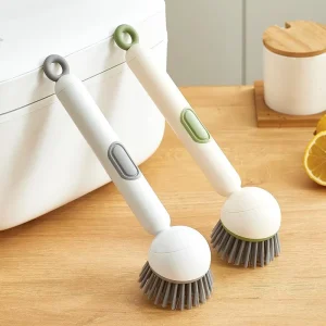 Plastic Adjustable Rotatable Long Handle Kitchen Cleaning Brush with Liquid Dispenser