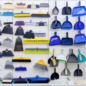 Plastic Broom Head Organizer with PET Broom Head and Dustpan for Floor Cleaning