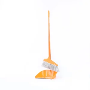 Plastic Broom and Dustpan Set with Long Handle Flagged and Soft Bristles for Home