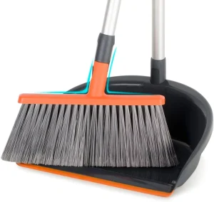 Plastic Broom and Dustpan Set with Non-Stick Hair Bristles