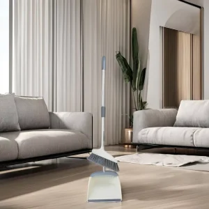 Plastic Broom and Dustpan Set with Soft Bristles for Easy Floor Cleaning in Kitchen and Outdoor Areas