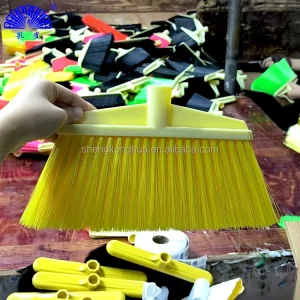 Plastic Broom with Long Wooden Handle, 2 in 1 Floor Cleaning Broom for Home and Office