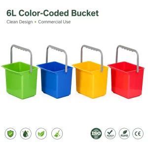 Plastic Cleaning Bucket 6L Color Coded Square Pail with Handle for Commercial Janitorial Use