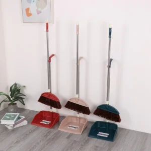 Plastic Dustpan and Upright Stand-Up Broom Set With Handle