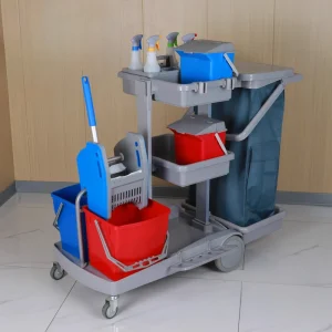 Plastic Eco-Friendly Cleaning Trolley with Rolling Wheels for Hotel, Restaurant, Hospital, and Office Use
