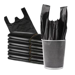 Plastic Garbage Bag Custom Plastic Packaging Bag Trash Household Thickened Tote Flat Black Large Vest Plastic Bag