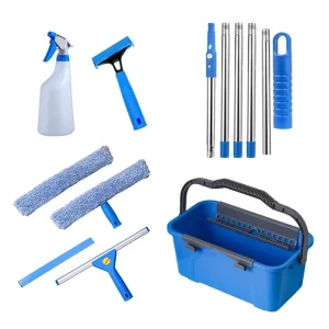 Plastic Glass Scraper Set with 1.2 Meter Telescoping Pole and Extendable Aluminum Extension Rod for Window Cleaning Model DRS 69