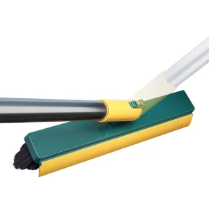 Plastic Handle Bathroom Tile and Floor Scrubbing Brush with Gap-Cleaning Scraper, Hard Bristles, 2-in-1