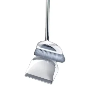 Plastic-Handle Broom and Dustpan Set with Nylon Bristles for Janitorial and Housekeeping Use