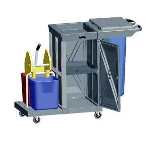 Plastic Janitor Cart with 4 Wheels and 150 lb Capacity for Hotel Room Cleaning in Hotels and Restaurants