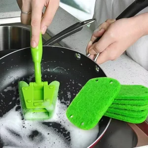 Plastic Kitchen Sponge Cleaning Brush with Long Handle, Replaceable Head, and Scouring Pad