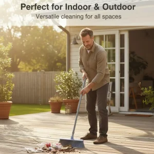 Plastic Push Broom with PET Broom Head and Dustpan for Indoor Outdoor Floor Cleaning Home Office Use