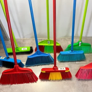 Plastic Soft Sweeping Brush Broom Set with Wooden Broom Stick and Dustpan for Outdoor Use