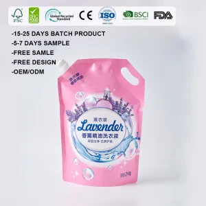 Plastic Stand-Up Spout Refill Pouch for Laundry Detergent, Soap, and Washer Fluid