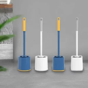 Plastic Toilet Brush Set with Long Handle Soft Bristles and Wall-Mounted Base