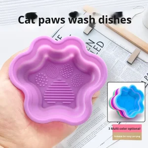 Plug-Free Folding Silicone Cat Paw Bowl-Washing Brush and Makeup Pad Cleaner