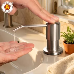 Polished Kitchen Sink Soap Dispenser Stainless Steel Pump with 350ml 500ml 1000ml PE Soap Bottle