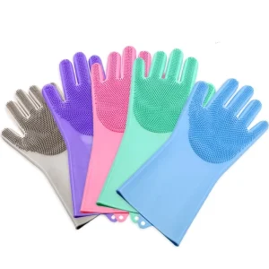Popular Reusable Silicone Dishwashing Gloves with Scrubber for Kitchen, Bathroom, and Car Cleaning