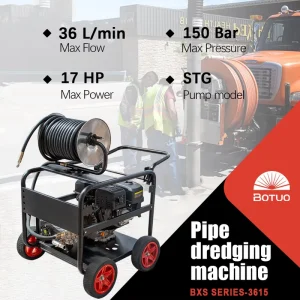 Portable 17 HP Gasoline Pipe Drain Jetting Machine, 150 Bar Sewer Cleaner for Commercial Drain Maintenance