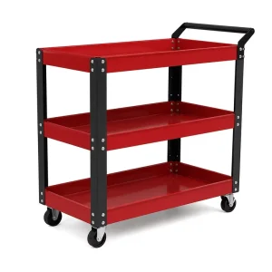 Portable 3 Tray Utility Cart Metal Rolling Tool Trolley With Handle and Pegboard for Site Construction and Garage Maintenance