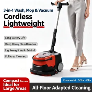 Portable Cordless Electric Floor Scrubber with 25.6V Lithium Battery