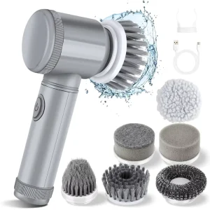 Portable Cordless Electric Spin Scrubber with 6 Replaceable Brush Heads