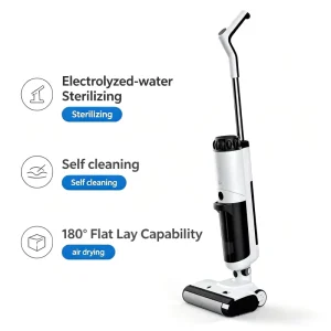 Portable Cordless Sweep Mop Cleaner 12kPa 180-Degree Flat-Lay Self-Cleaning Sterilization Hot-Air Drying for Home Hard Floors